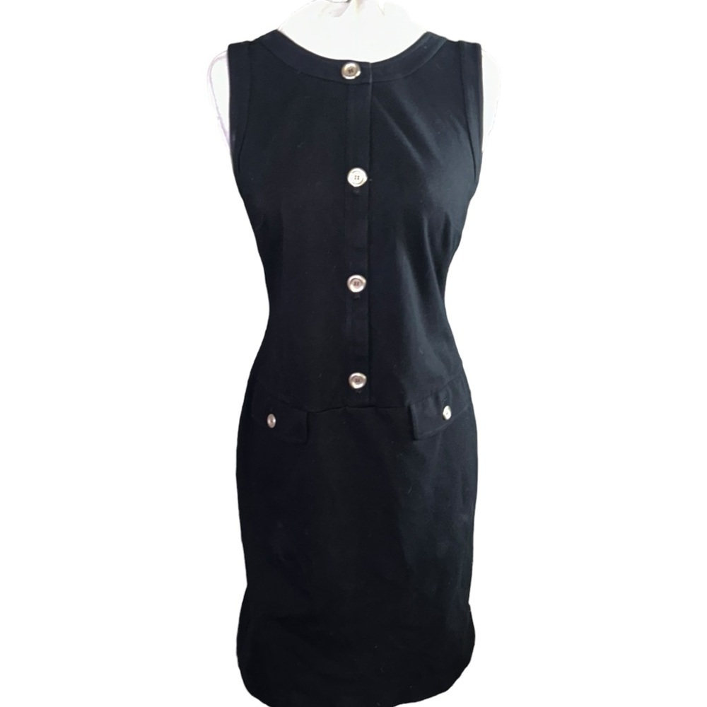 Talbots NWOT Black Sleeveless Bodycon Dress‎ Gold Button Accent Sz 6 Career Wear